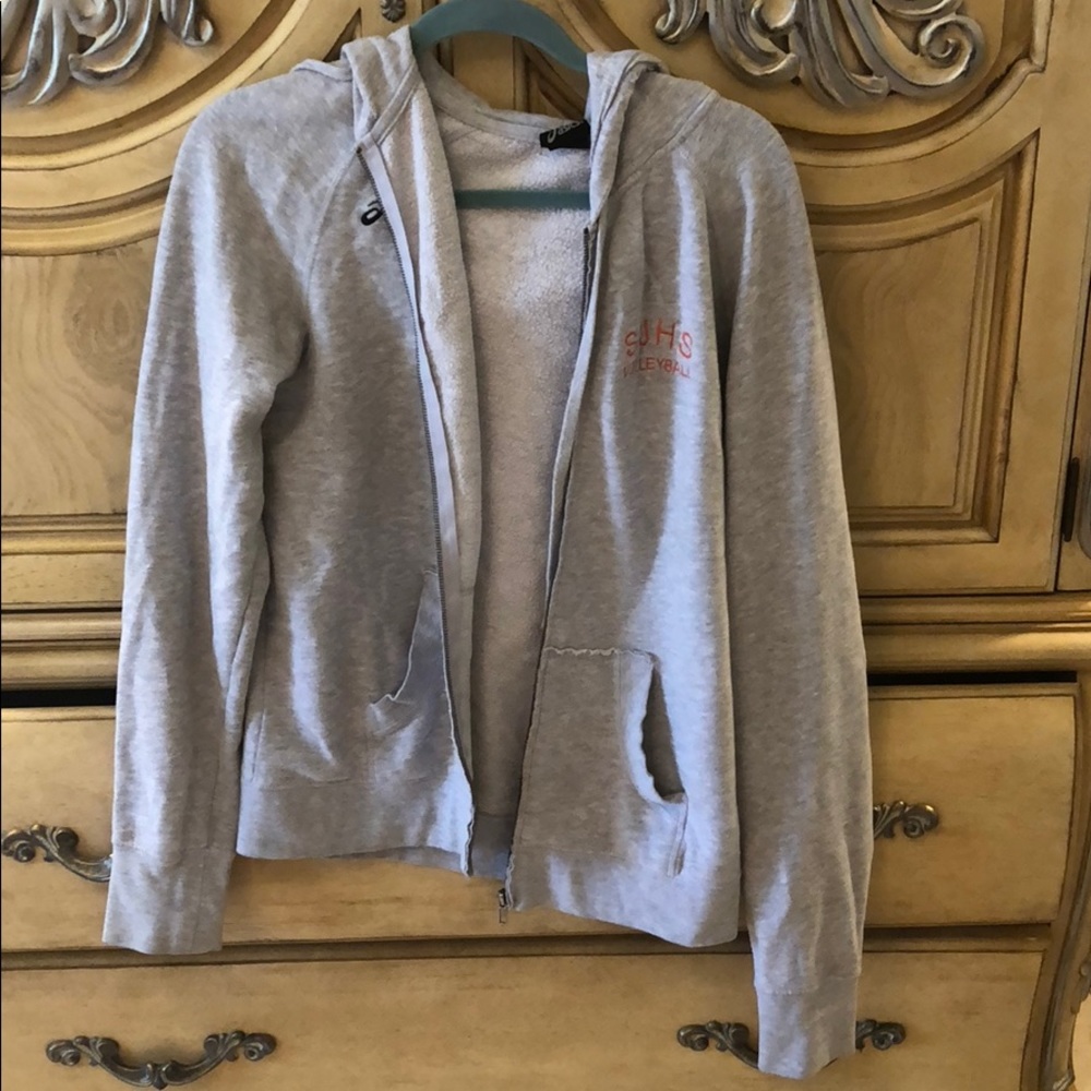 Grey ASICS jacket with school logo